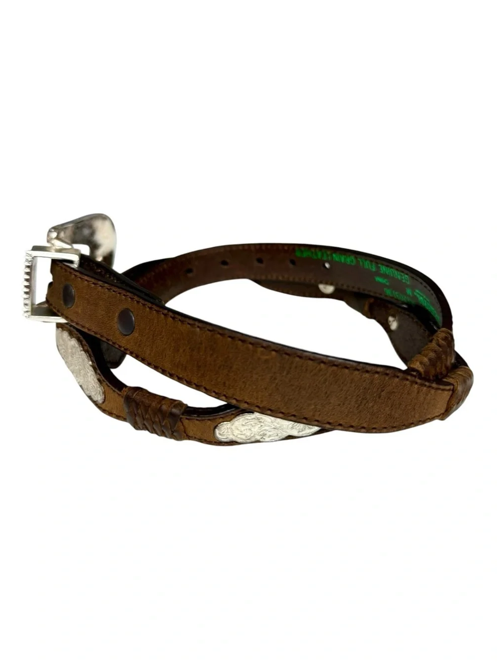 Resistol Brown Leather Western Concho Belt Engraved Silver Buckle Medium